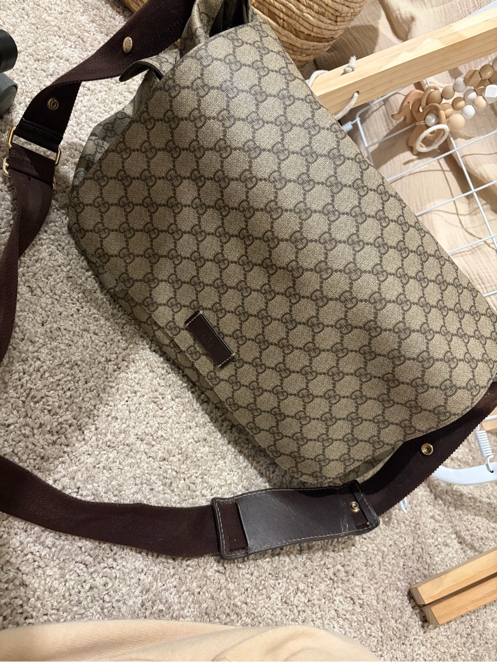 Gucci Monogram Canvas Messenger Bag in Brown